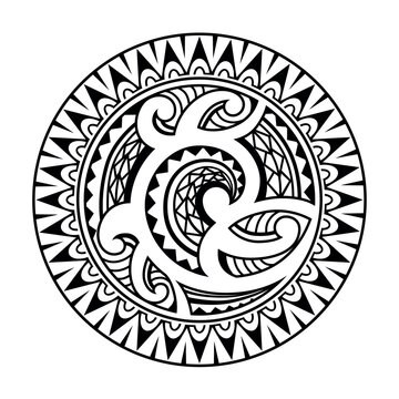 Round tattoo geometric ornament maori style. Black and white