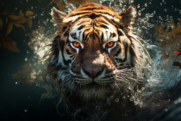 Obraz premium Realistic image of tiger, safari, water