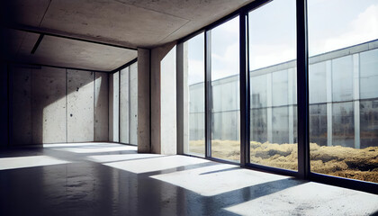 Fototapeta premium Interior of a defunct administrative structure, concerete buldings within an industrial look