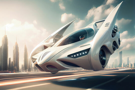 Next-gen Flying Car As Transportation, Futuristic Concept