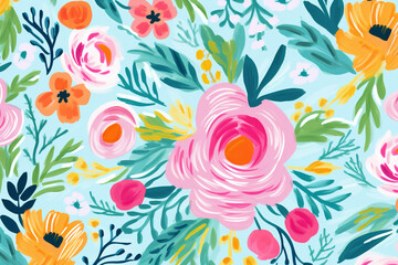Flora wallpaper spring design watercolor floral seamless pattern background nature flower - obrazy, fototapety, plakaty