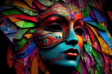 Deurstickers Carnaval Girl wiht brazil parade mask, carnival background