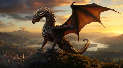 Zelfklevend Fotobehang dragon in the mountain © AnderJPArts