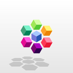 Abstract colored cubes. Illustration of an abstract colored cube on a white background - 636679753