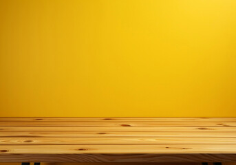 Empty wooden tabletop with yellow studio background. AI Generated images