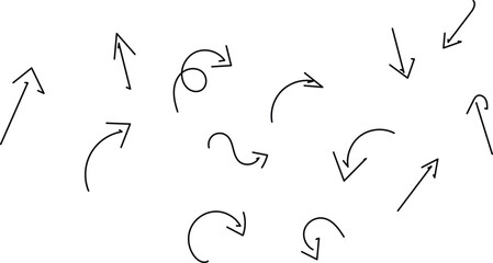 Hand drawn set of vector curved arrows. Sketch doodle style. Collection of pointers