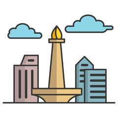 Obraz premium National monument icon vector of Jakarta city on trendy style for design and print