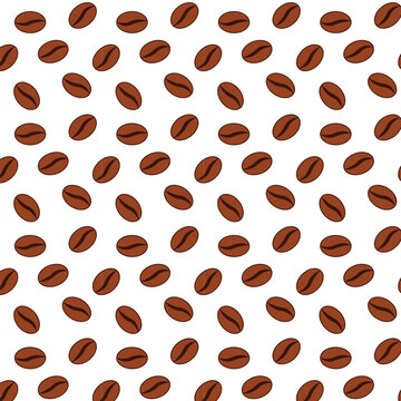 Seamless Coffee Bean Pattern in White Background. Brown coffee beans isolated on white background. Seamless pattern. Vector image.