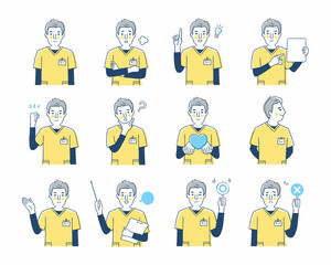 男性医療従事者の表情　バリエーションセット