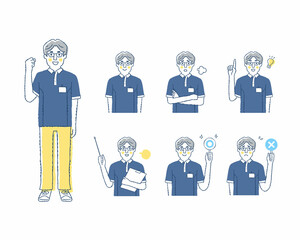 男性介護職員の表情　バリエーションセット