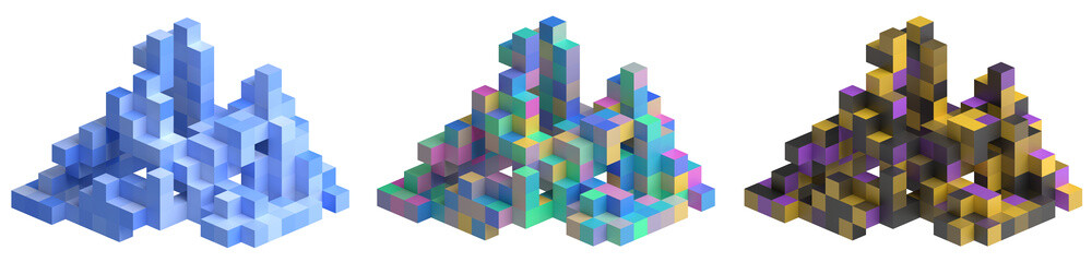 Obraz premium Set of colorful geometric structures, 3d render