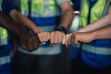 Diverse warehouse team create empowerment, confidence. Collaboration drives excellence in logistics