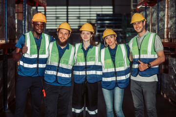 Diverse warehouse team create empowerment, confidence. Collaboration drives excellence in logistics