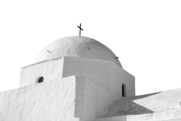 Greek island church isolated on white transparent background. PNG, Cyclades Greece.