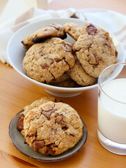 Oat and chocolate cookies with milk