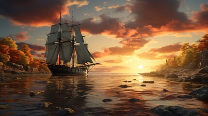 Fototapeta premium Columbus found Day produced 3D cartoon landscape illustrations,AI generated. 