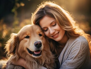 Young Woman with her dog, generative ai