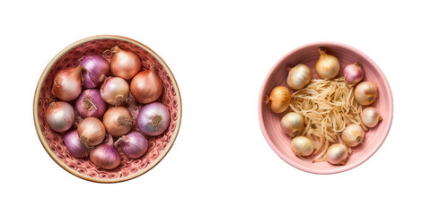 overhead view of a bowl with dehydrated onions