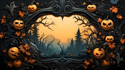 ornament frame halloween pumpkin skull flat illustration background