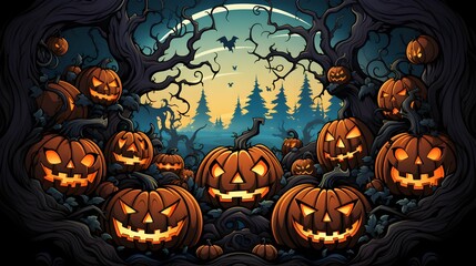 ornament frame halloween pumpkin skull flat illustration background