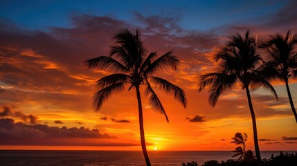 Fototapeta na wymiar Image of a coastal sunset, the sun on the horizon with its fiery brilliance.