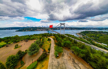 Istanbul, Turkey. Beautiful Istanbul bosphorus landscape. View of Fatih Sultan Mehmet Bridge.