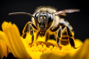 Bee on Yellow Blossom Macro