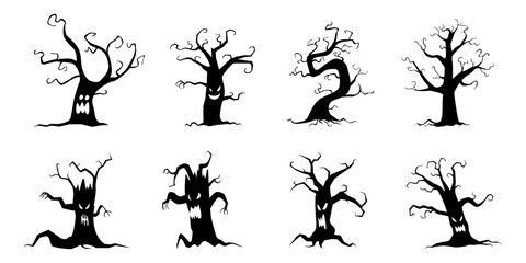 Set of black halloween trees.  Halloween Elements and Objects for Design Projects.
