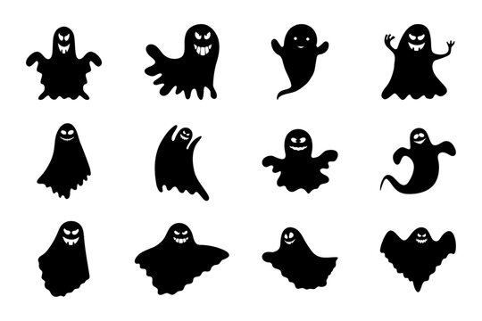 set of black halloween ghosts illustration design. Halloween Elements and Objects for Design Projects.