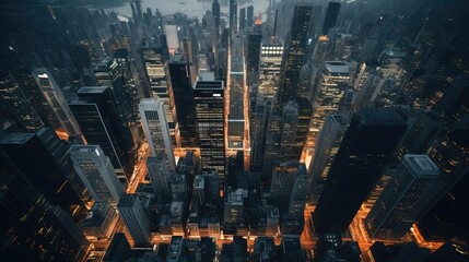 Top view of skyscrapers. Created using generative AI technology.