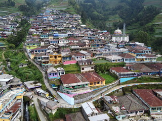 The beauty of the landscape and architecture of the arrangement of terraced houses in the tourist area of ​​Nepal van Java, Butuh Hamlet, Magelang, Central Java indonesia 