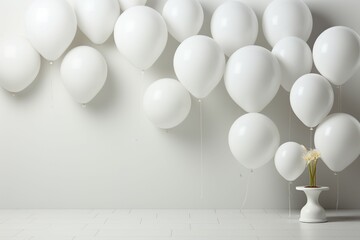 Balloon inspired backdrop enhances perspective white table—ideal for design layouts and product display Generative AI