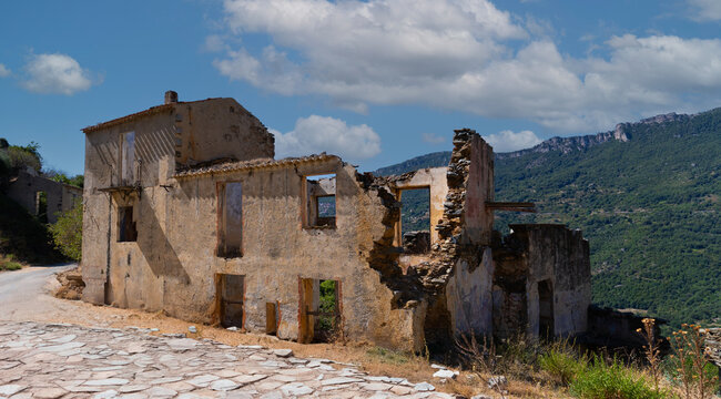 ruins of the ghost town of Gairo, central Sardinia..