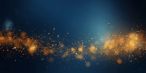 Foto op Plexiglas Abstract dark blue and gold particle backdrop. Christmas golden light shed bokeh particles over a background of navy blue. Gold foil appearance. holiday idea. Generative Ai. © Concept Killer
