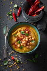 Healthy chickpea soup as and healthy and fresh starter.