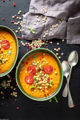 Healthy lentil soup as spicy and healthy appetizer.
