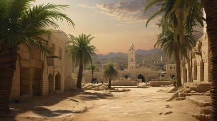 Fototapeta na wymiar old streets of 13th centuries with palm trees 