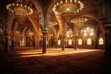 Fototapeta na wymiar beautiful interior of a masjid with sunlight coming
