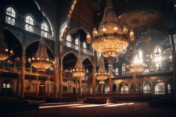 beautiful interior of a masjid with sunlight coming