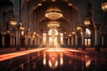 beautiful interior of a masjid with sunlight coming