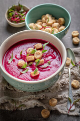 Veggie borsch soup as a traditional Polish soup.