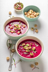Tasty borsch soup made of local vegetables.