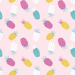 Fresh Purple Violet Yellow Pineapples Vector Repeat Seamless Pattrern in Green and Yellow Colors