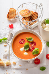 Red tomato soup as spicy and healthy appetizer.