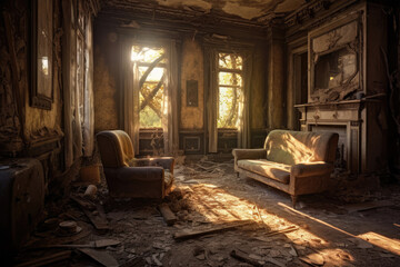 Abandoned house interior decayed architecture