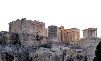 Acropolis propylaea gate isolated on white transparent background, PNG. Athens, Greece. 