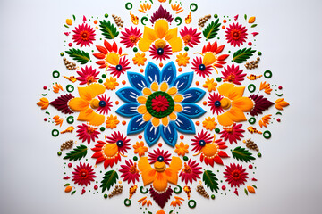 Fototapeta na wymiar Top view of a rangoli design with vibrant colors