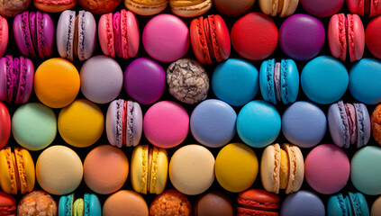 Fototapeta na wymiar macarons dessert with vintage pastel tones. close up. Small French cakes. Culinary and cooking concept.