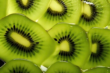 Backlit image of translucent kiwi slices