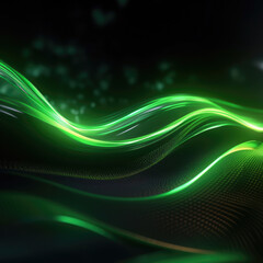 Futuristic abstract  green wave glowing background